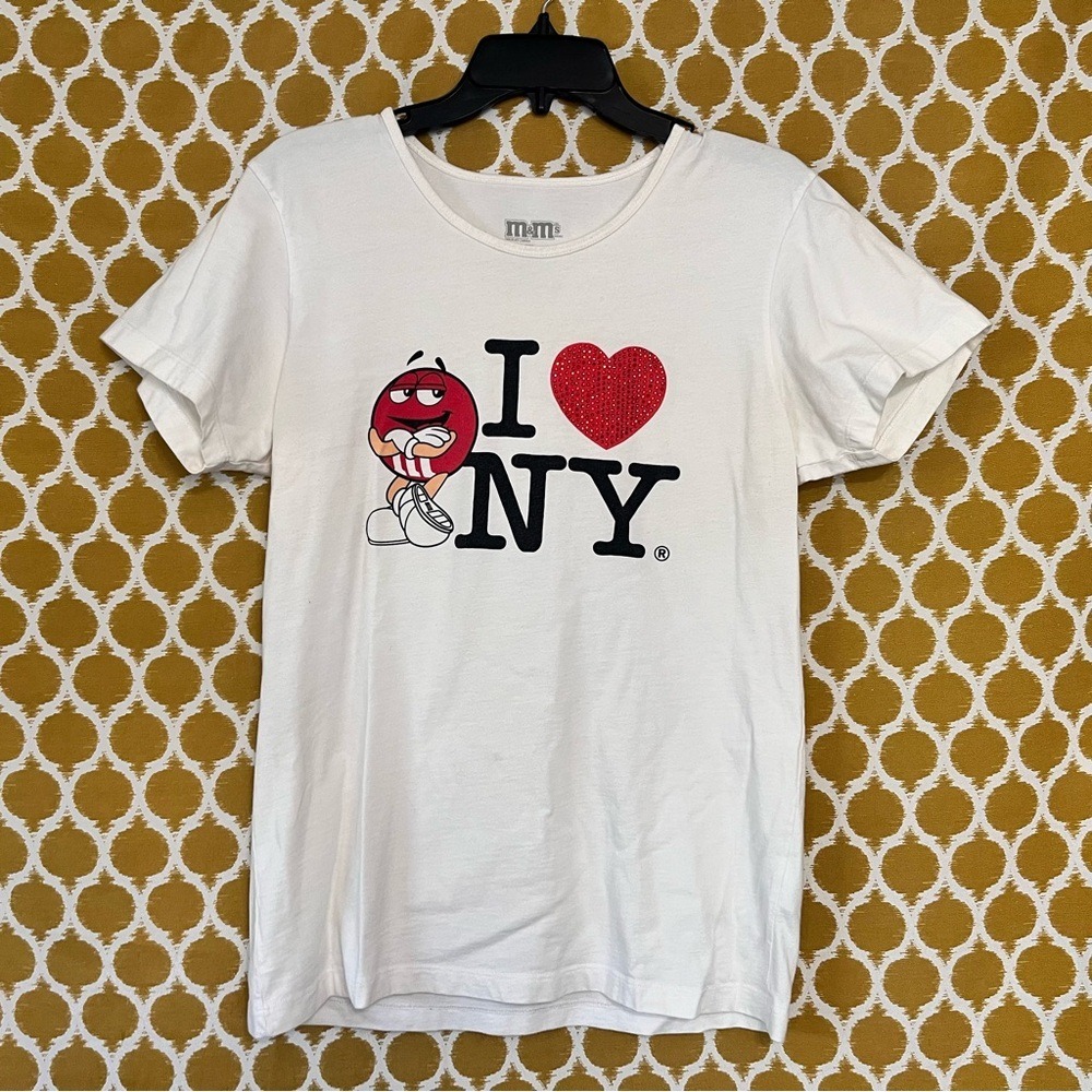M&M World "I Love New York" T-Shirt Top Womens XL Rhinestones Graphic Red Jewel